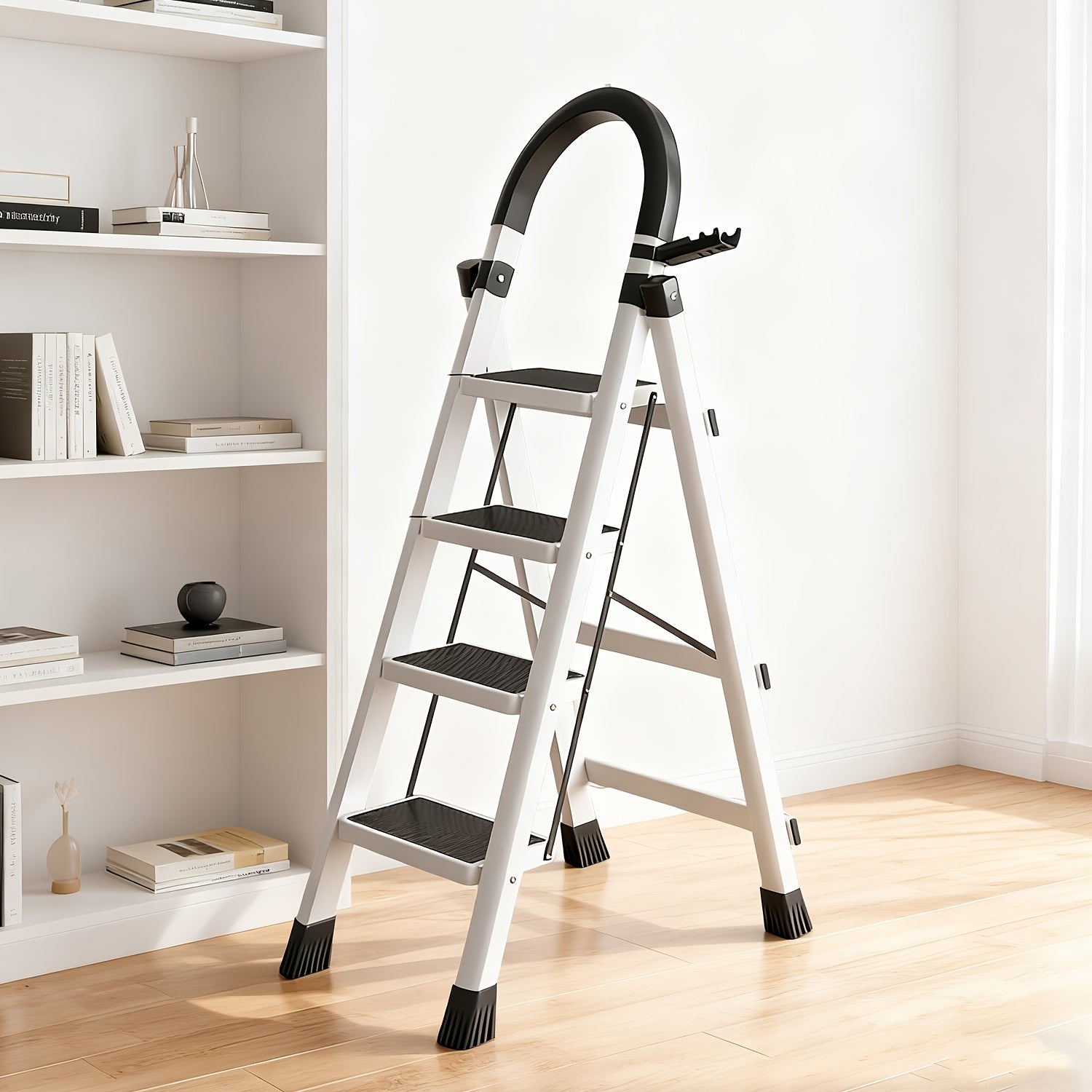 Opvouwbare Huishoudtrap met 3 Treden en Brede Antislip Pedalen