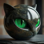 Decoratieve Kattenbeeld met Luxe Marmerlook en Mystieke Uitstraling