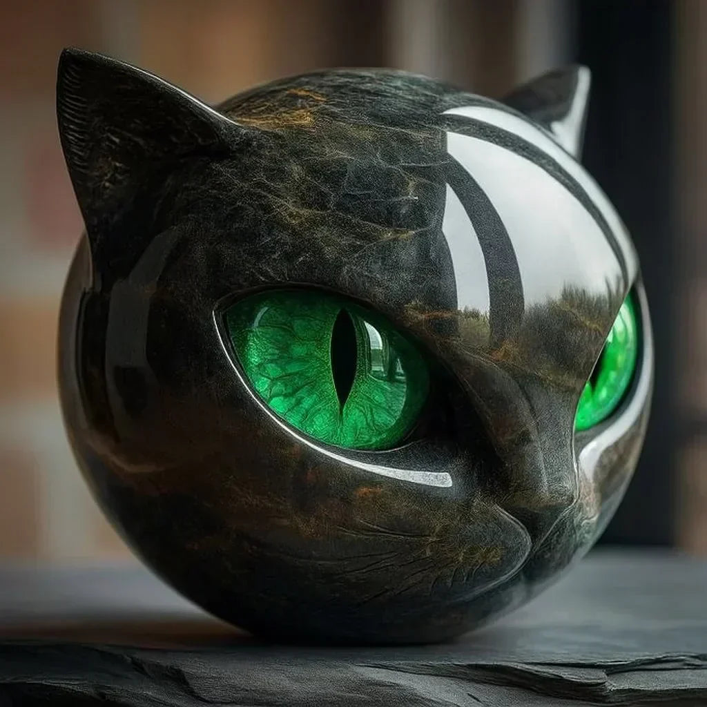 Decoratieve Kattenbeeld met Luxe Marmerlook en Mystieke Uitstraling