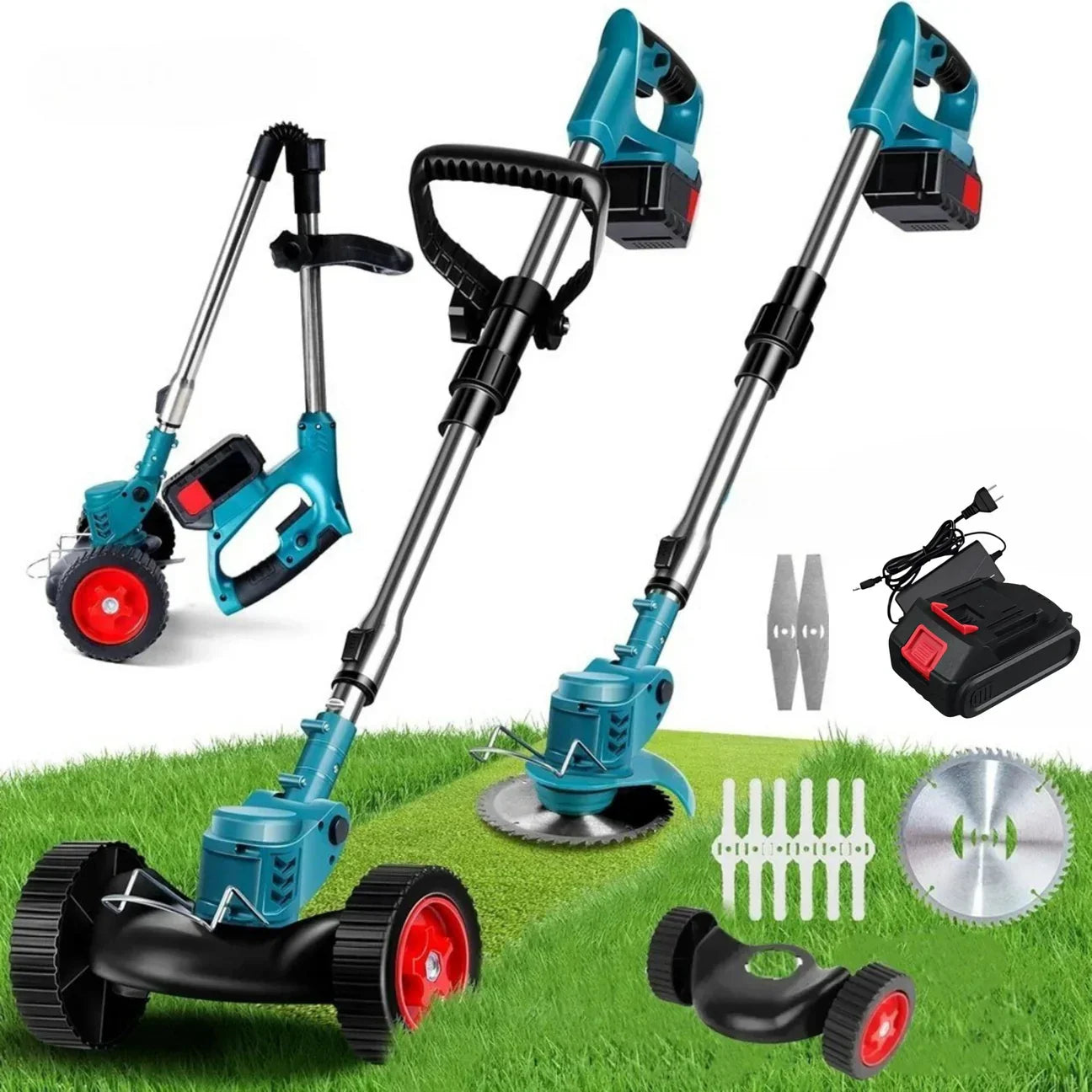 Draadloze 36V Grastrimmer met Wielen voor Efficiënt Tuinonderhoud