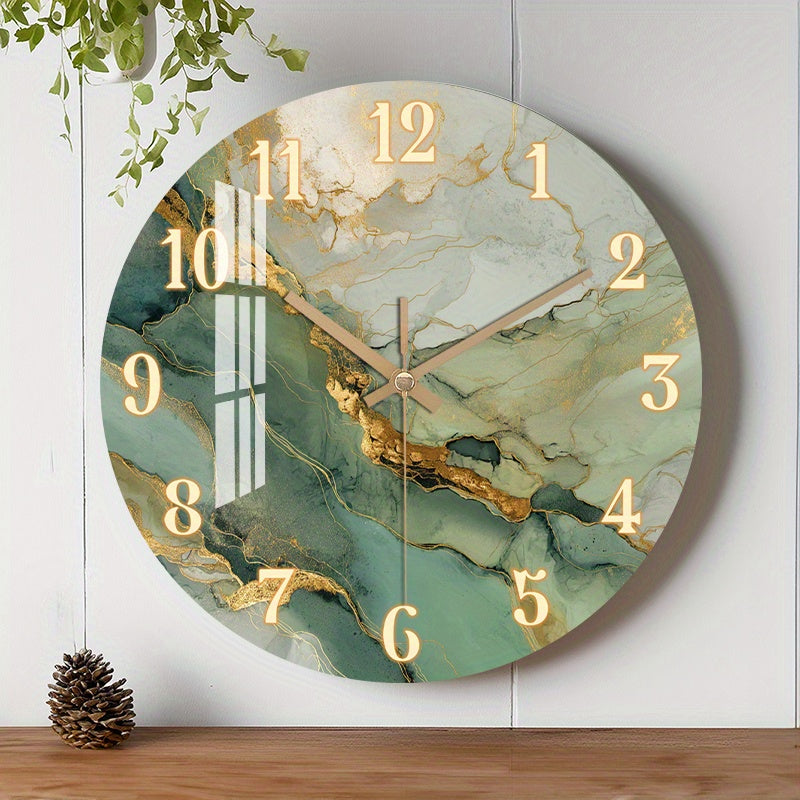 Houten Wandklok Met Stil Uurwerk En Gedrukt Marmermotief