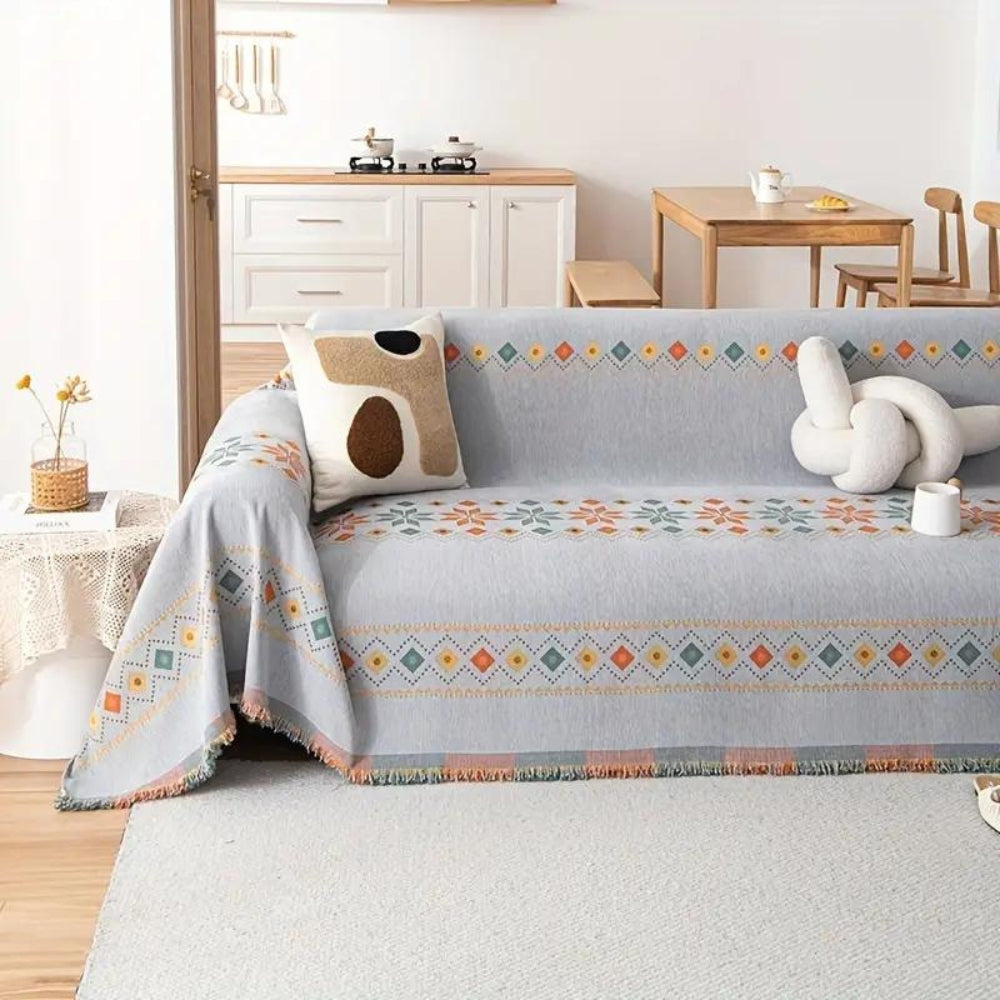 Banksprei van Chenille met Geometrisch Motief en Franjes voor de Bank