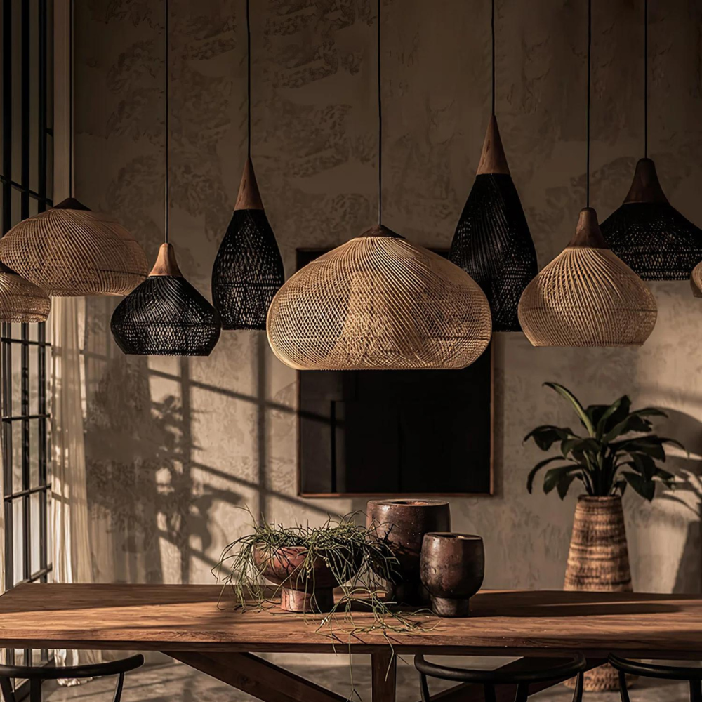 Rieten Hanglamp Met Handgevlochten Kap En Zachte Natuurlijke Lichtspreiding