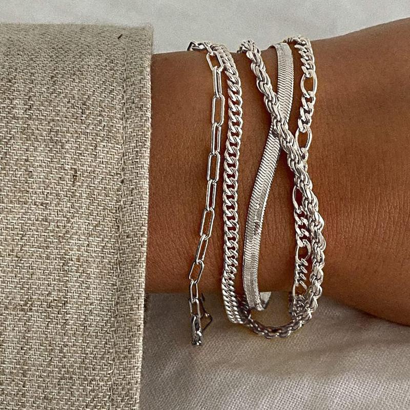Vijfdelige armbandenset van roestvrij staal voor gelaagd dragen