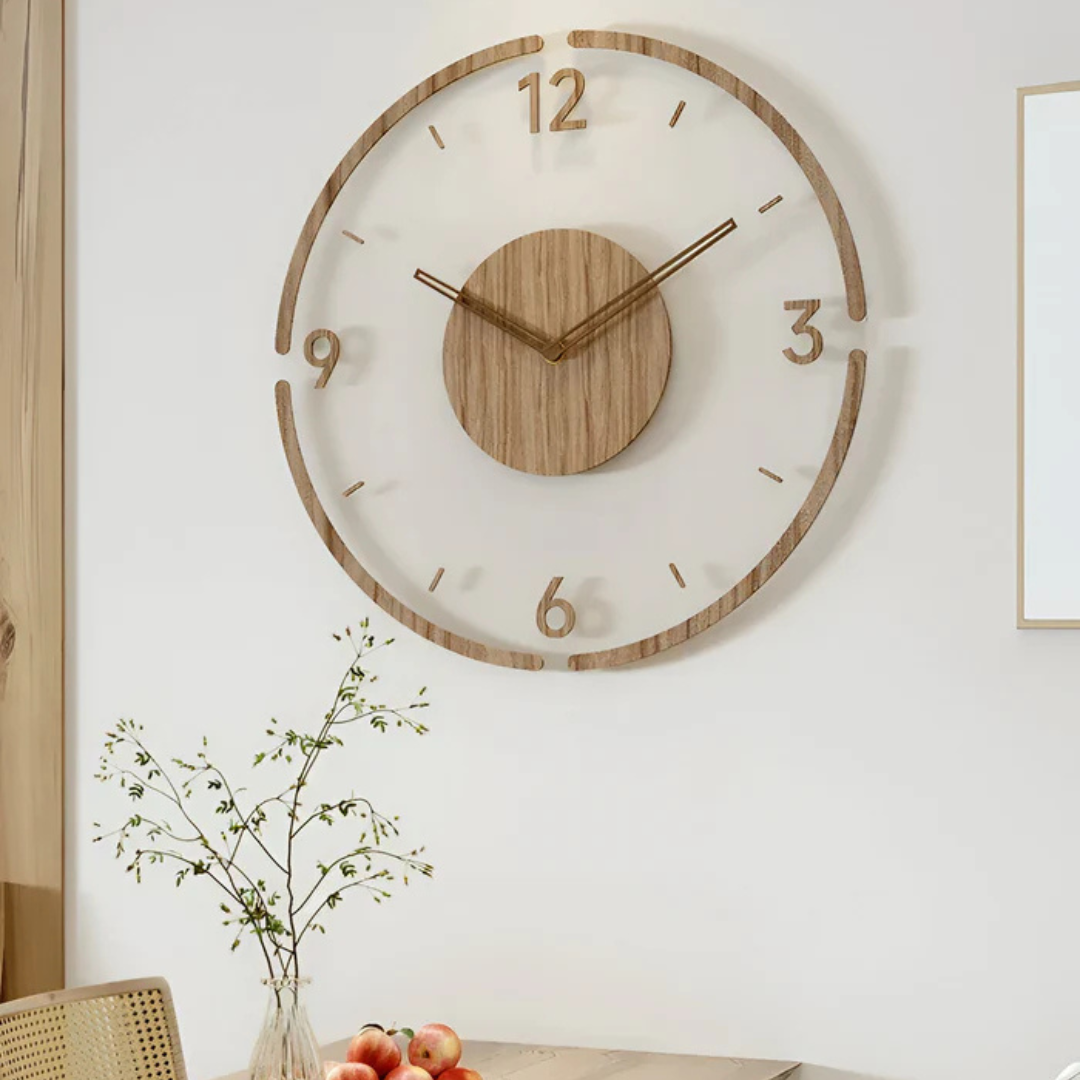 Acryl Wandklok met Houten Accent en Stil Uurwerk
