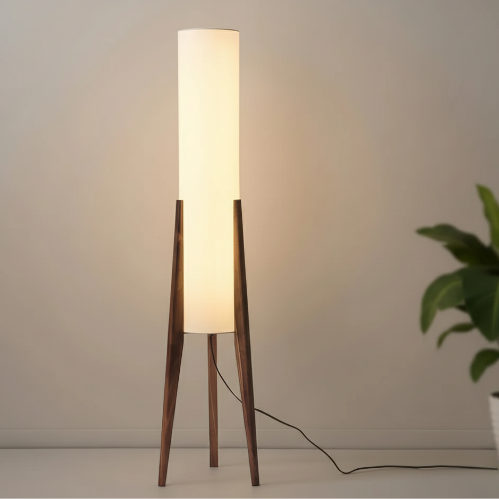 Vloerlamp met Houten Basis en Warme Dimbare LED‑Sfeerverlichting