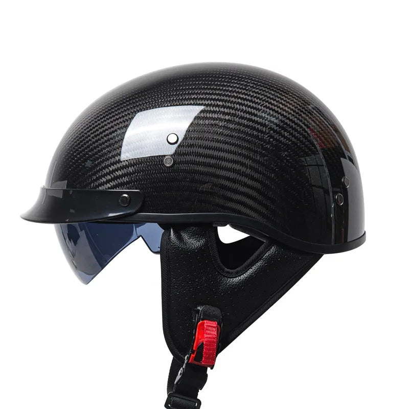 Carbon Half‑Face Motorhelm met Lichtgewicht Constructie en Veiligheidscertificering