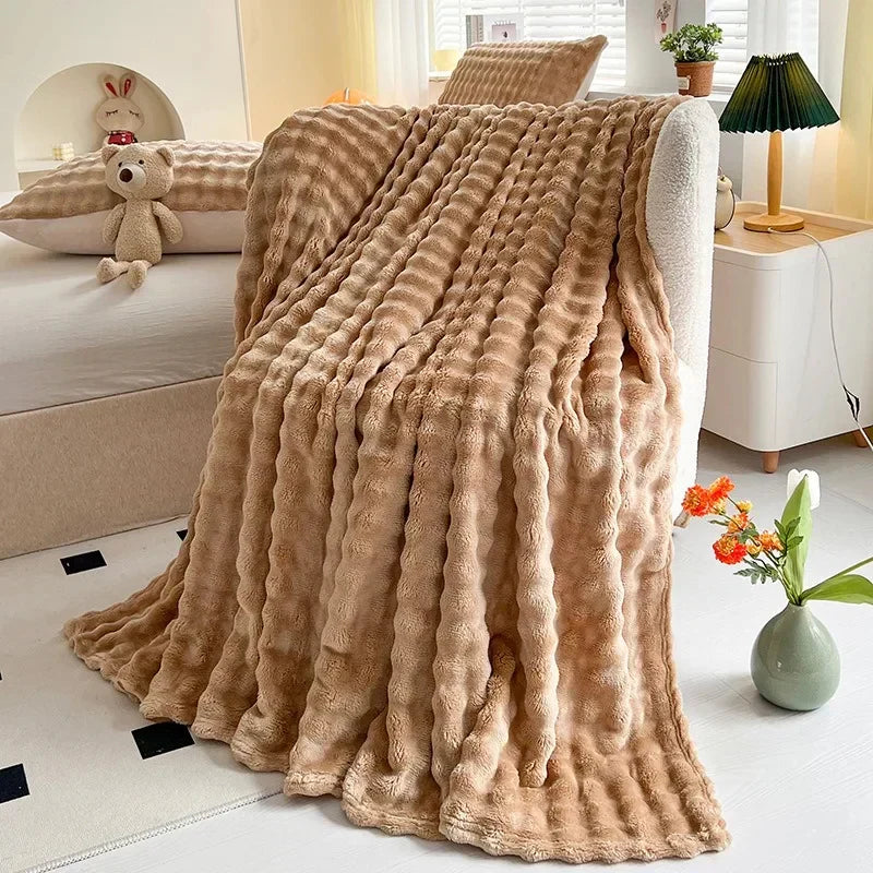 Fleecedeken met Bolletjesstructuur als Plaid voor Bank en Bed
