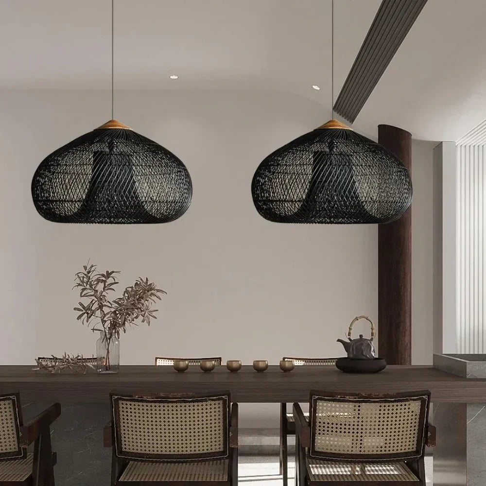 Rieten Hanglamp Met Handgevlochten Kap En Zachte Natuurlijke Lichtspreiding