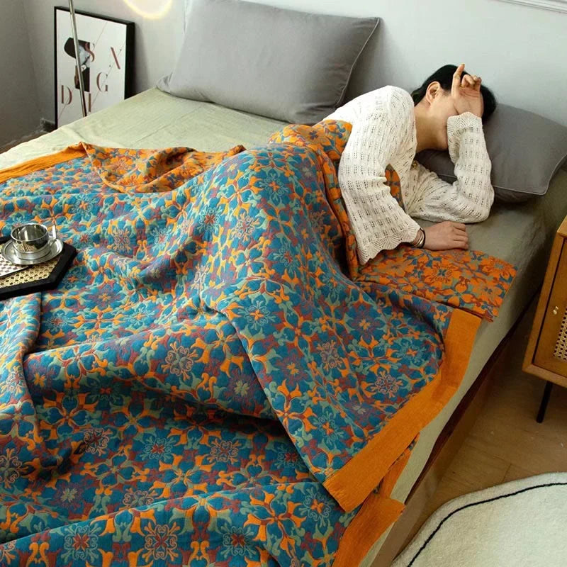Katoenen Sprei met Bloemenmotief en Meerlaagse Gaasstructuur