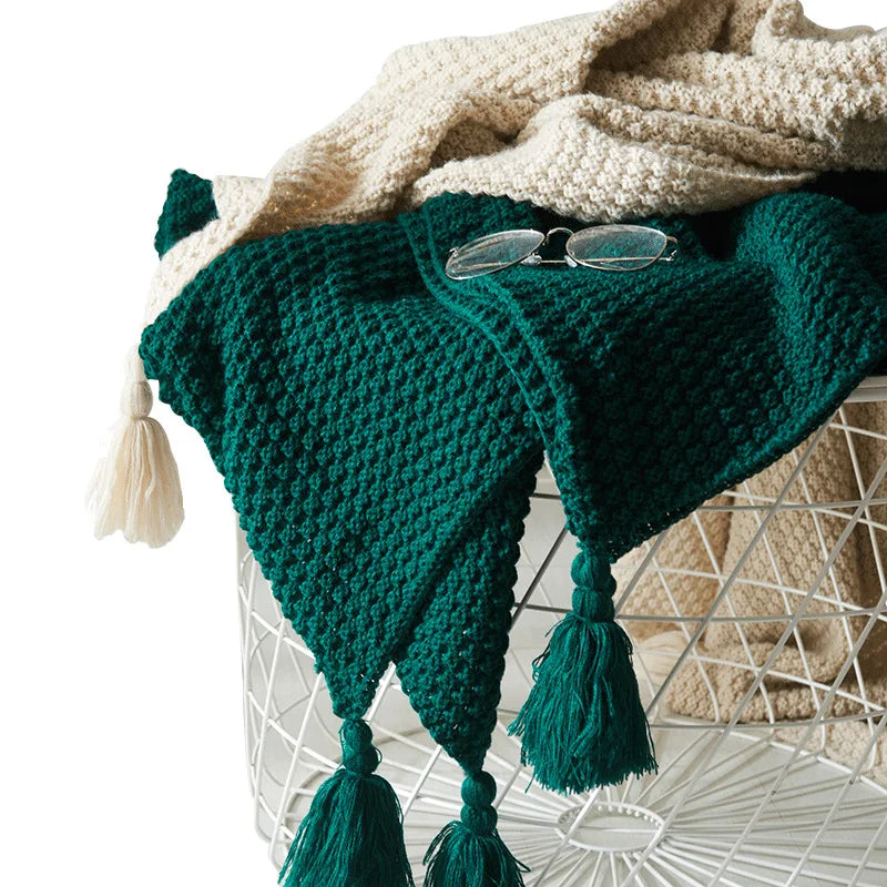 Gebreide Plaid van Wol met Kwasten voor Bank en Bed