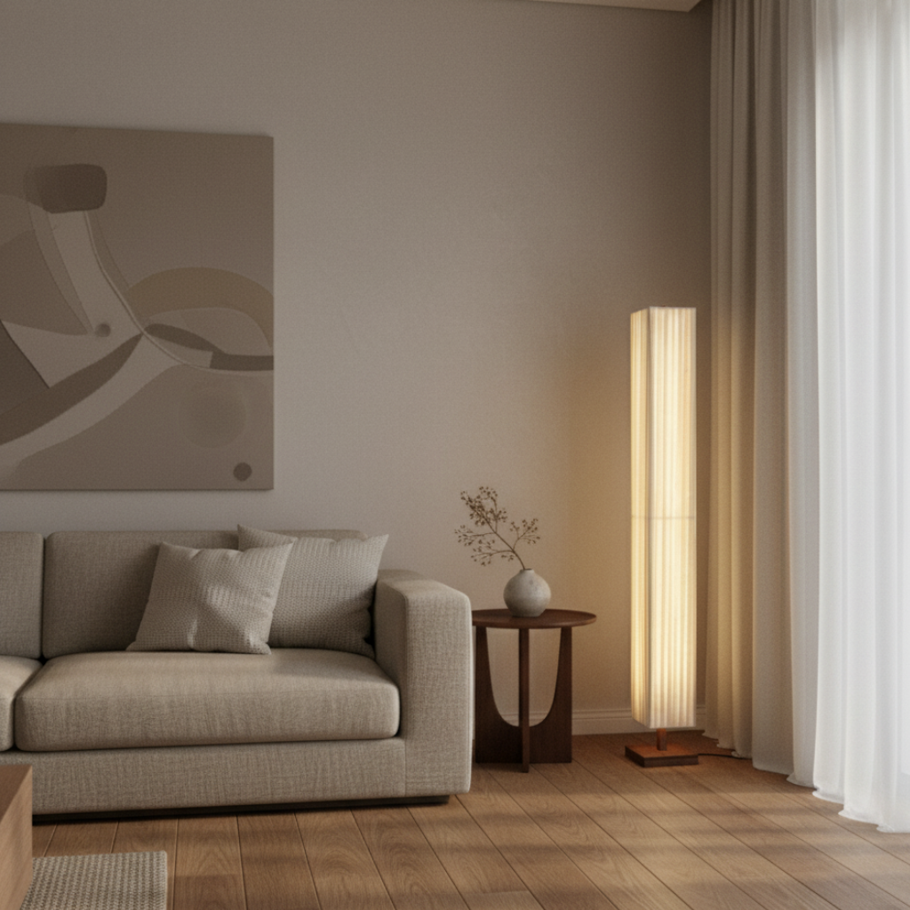 Japanse Vloerlamp met Houten Basis en Zachte Warme Sfeerverlichting