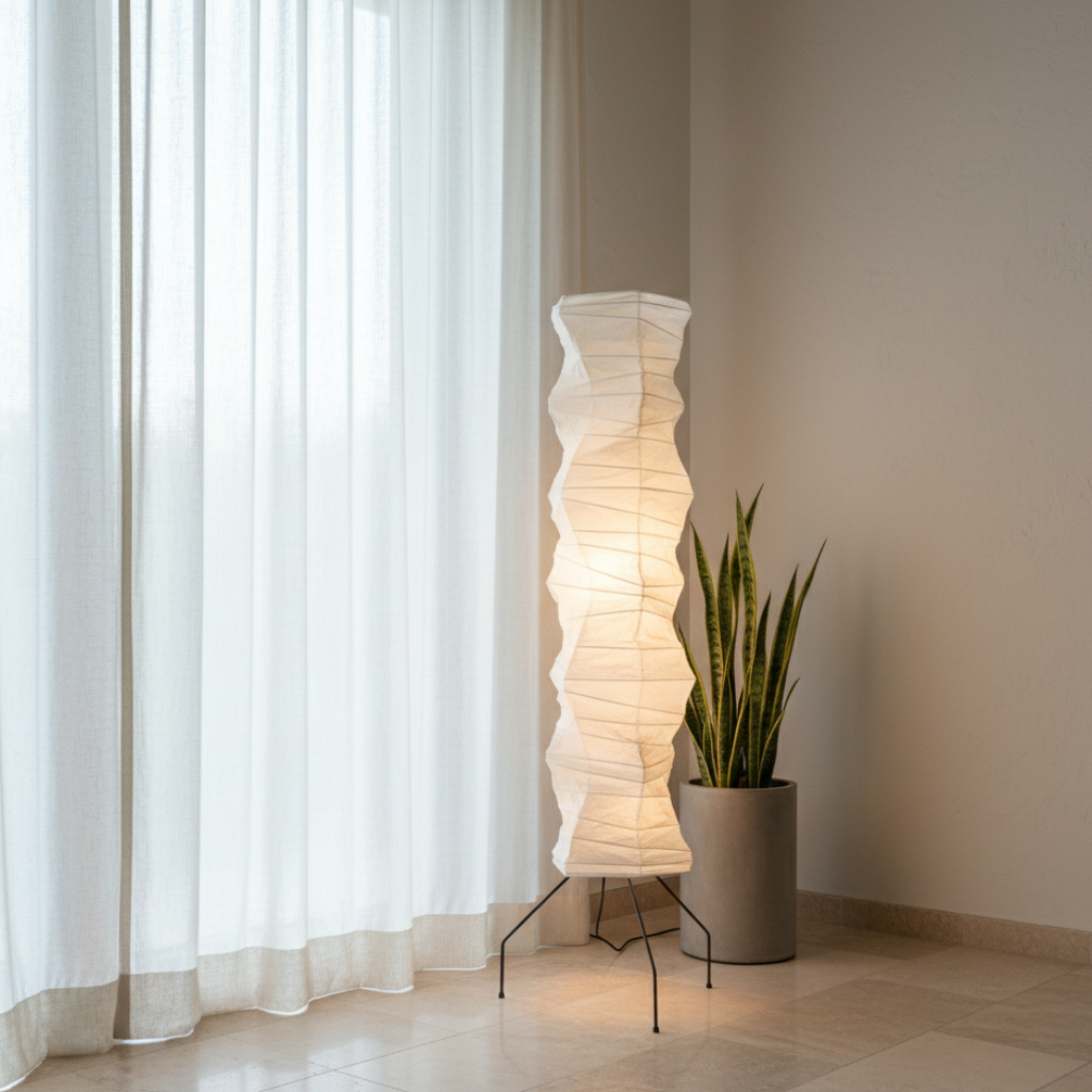 Japanse Vloerlamp met Organische Vorm en Zachte Rustgevende Sfeerverlichting