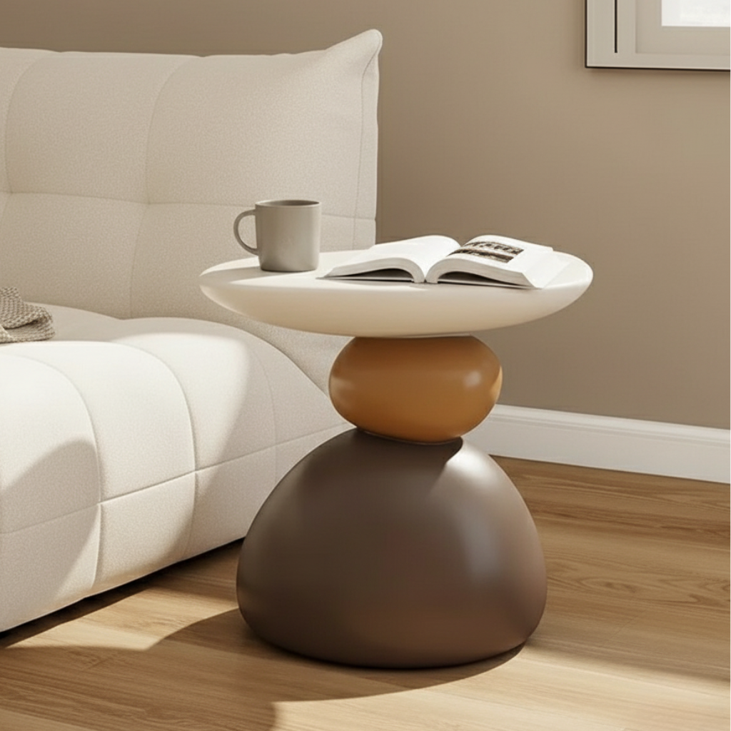 Ronde Bijzettafel met Minimalistisch Ontwerp en Stevige Moderne Steenlook