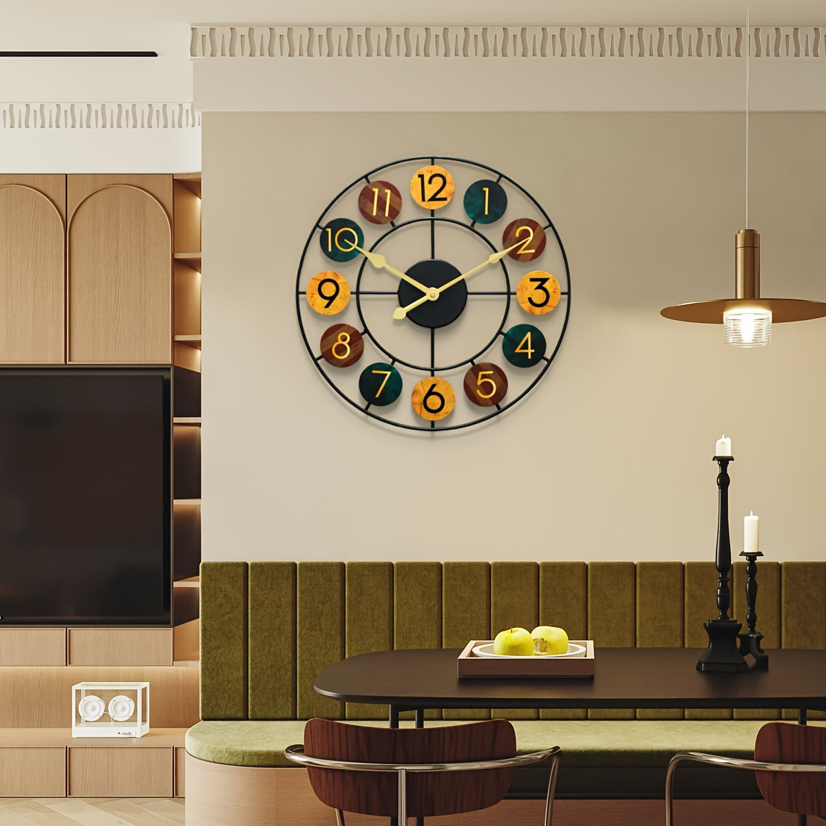 Metalen wandklok met stil kwartsuurwerk en retro open-frameontwerp
