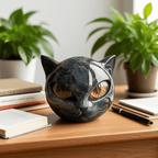 Decoratieve Kattenbeeld met Luxe Marmerlook en Mystieke Uitstraling