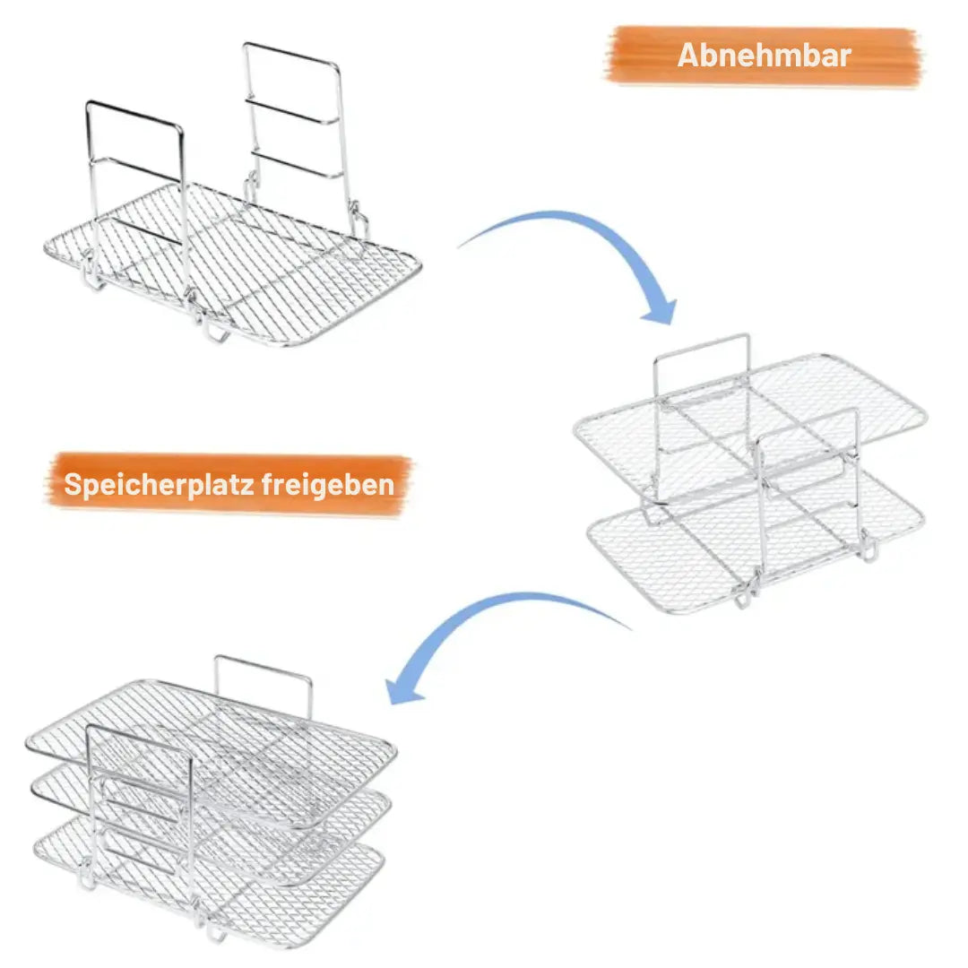 RVS airfryerrek met drie lagen