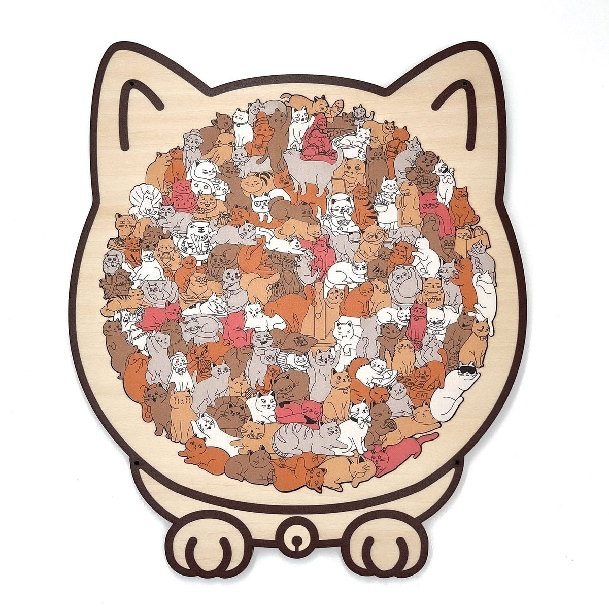 Rustgevende Houten Kattenpuzzel in Morandi‑kleuren