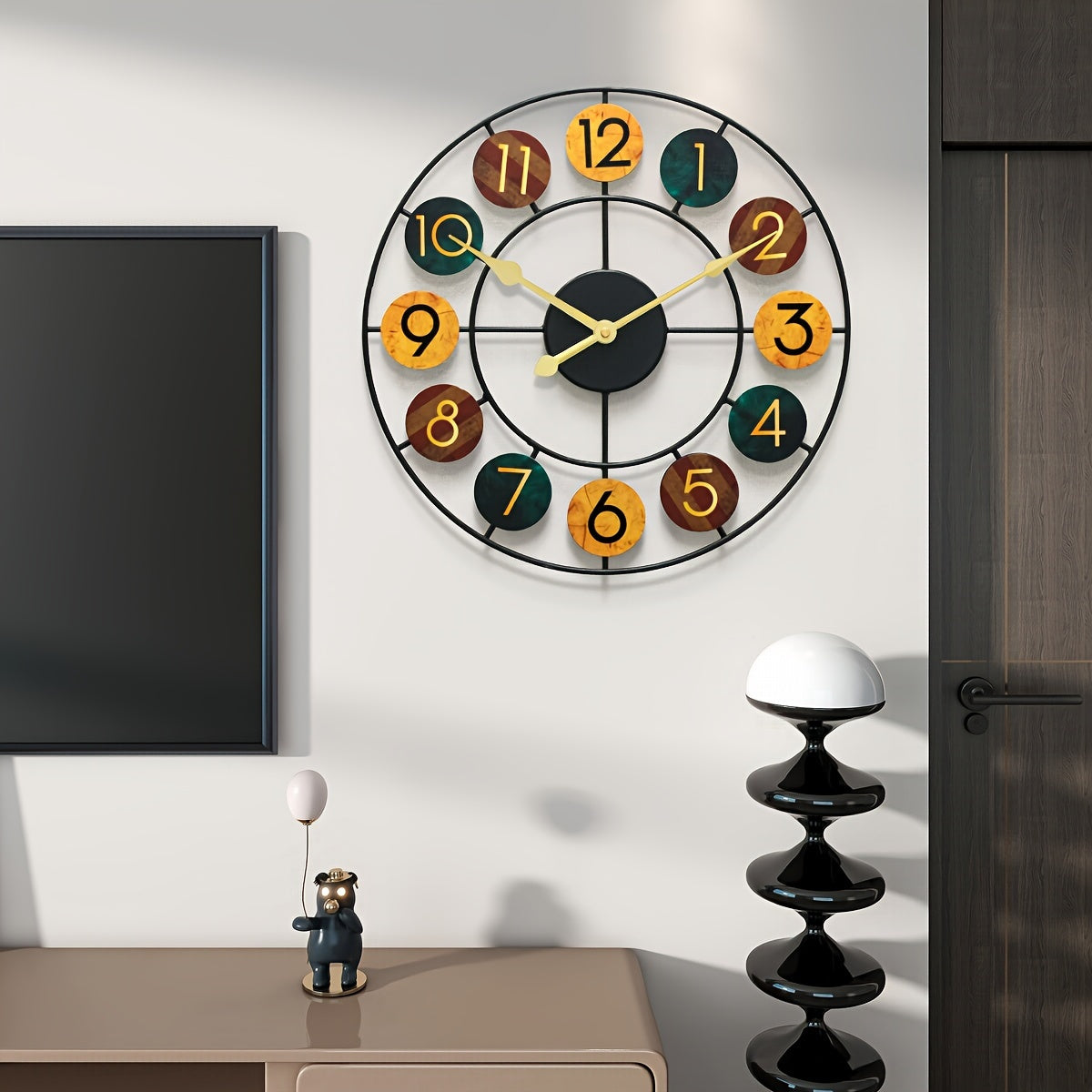 Metalen wandklok met stil kwartsuurwerk en retro open-frameontwerp