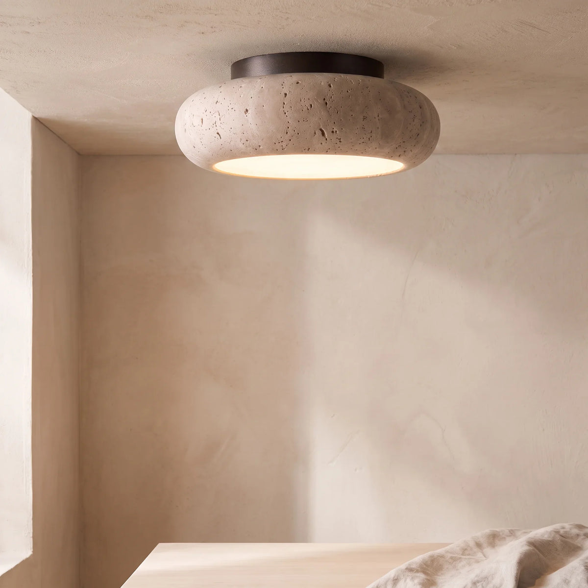 Travertin-Look Plafondlamp met Warm Licht