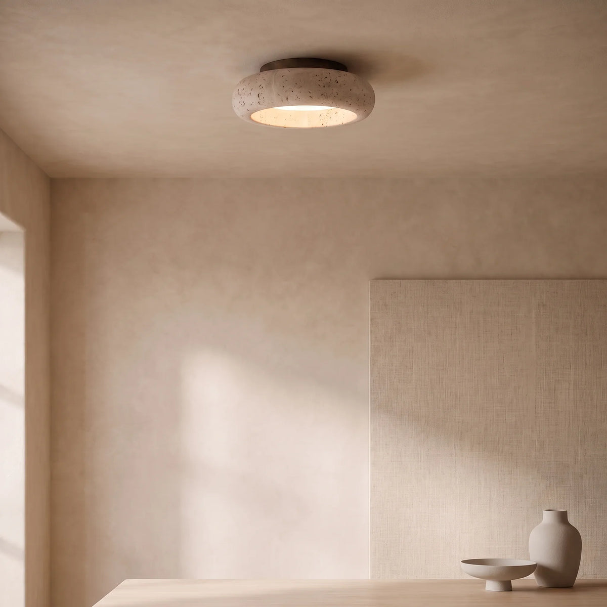Travertin-Look Plafondlamp met Warm Licht