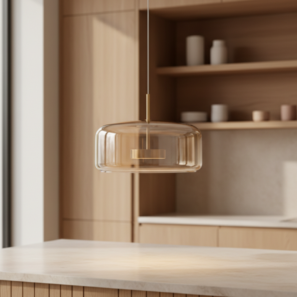 Hanglamp met Glazen Kap en Warme Moderne LED‑Sfeerverlichting