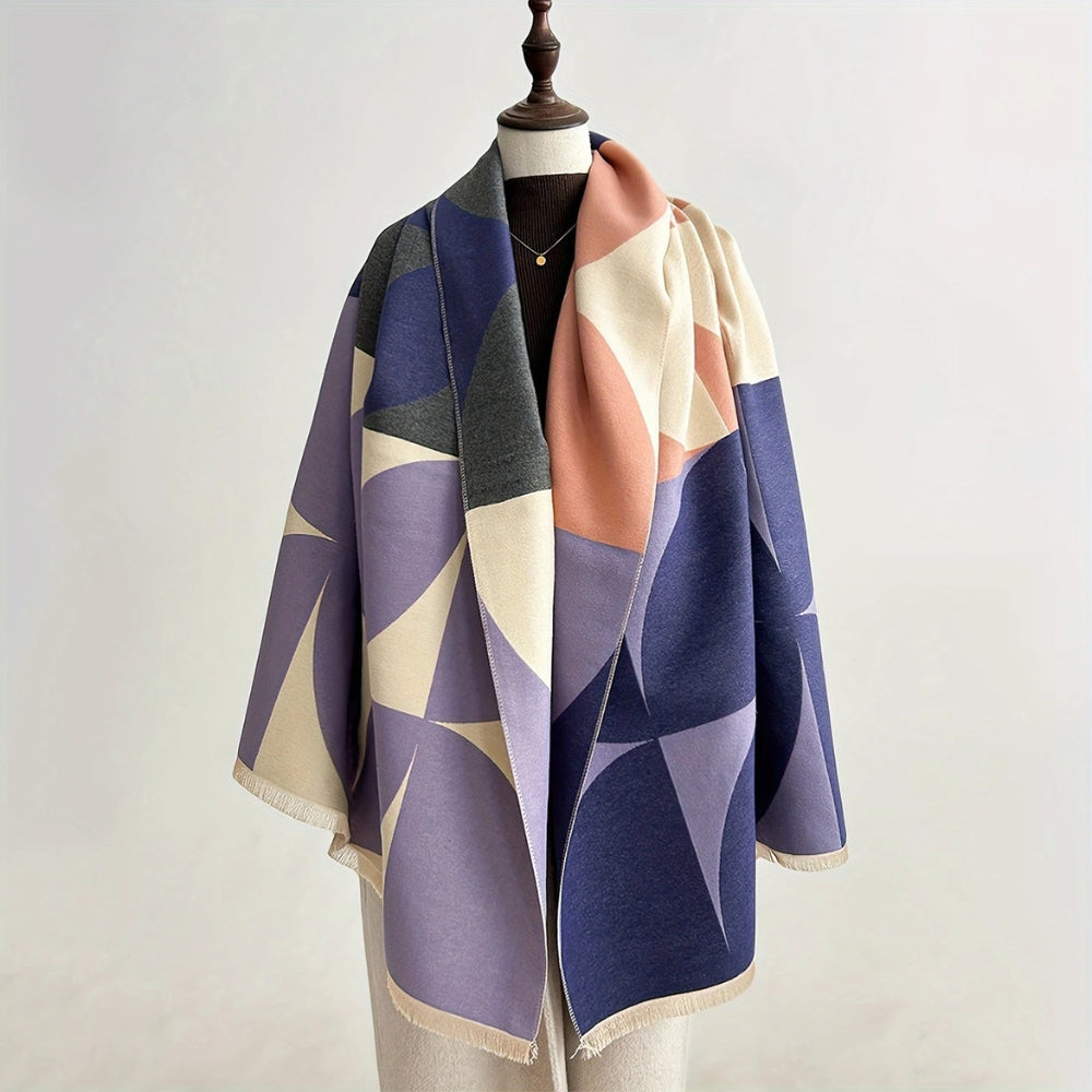 Omkeerbare Ponchosjaal Met Geometrisch Patroon Voor Herfst En Winter