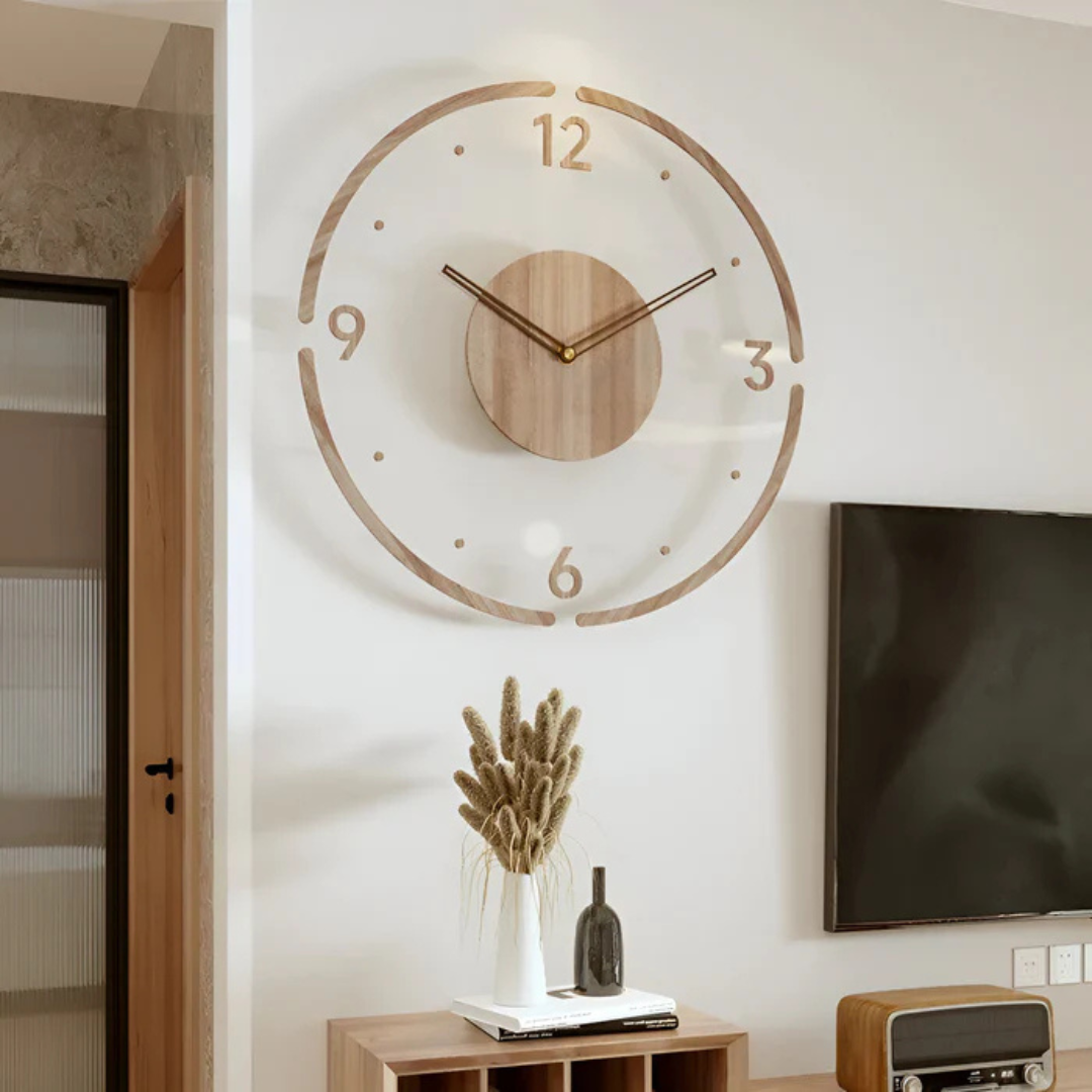Acryl Wandklok met Houten Accent en Stil Uurwerk