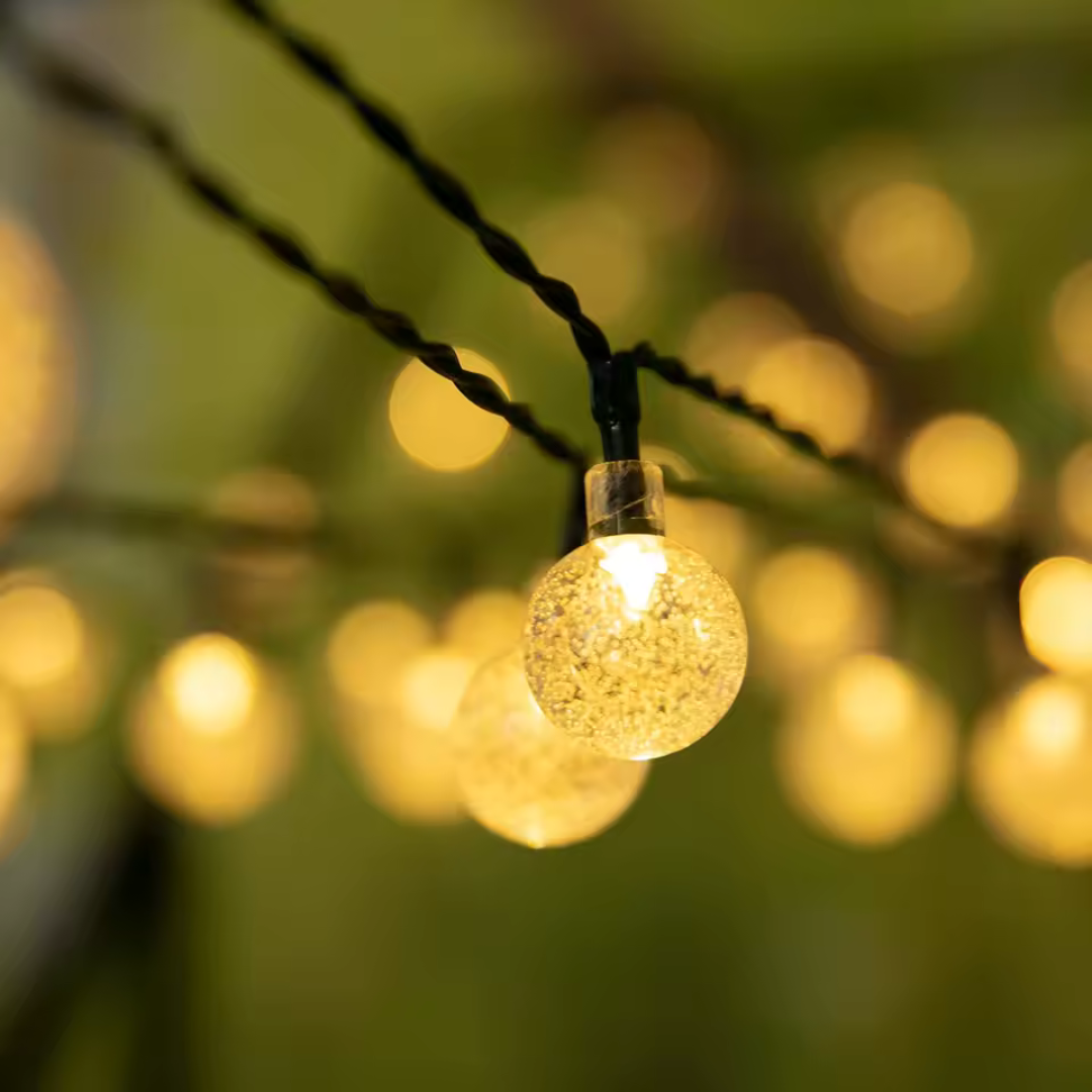 Solar LED Lichtsnoer voor Buiten met Kristallen Lampen en Warmwit Licht