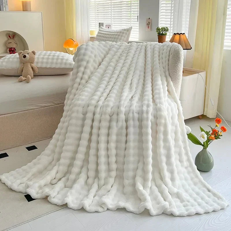 Fleecedeken met Bolletjesstructuur als Plaid voor Bank en Bed