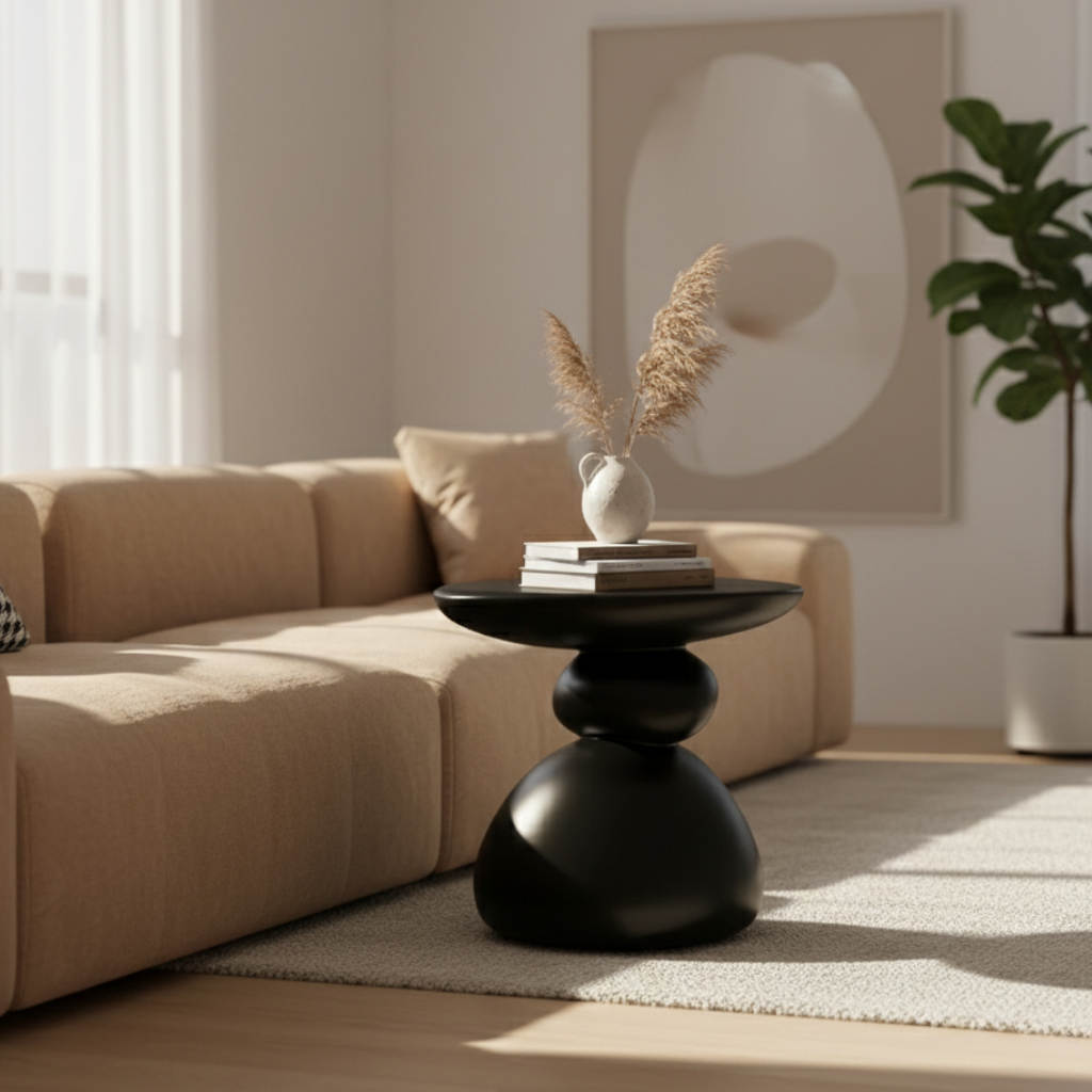 Ronde Bijzettafel met Minimalistisch Ontwerp en Stevige Moderne Steenlook