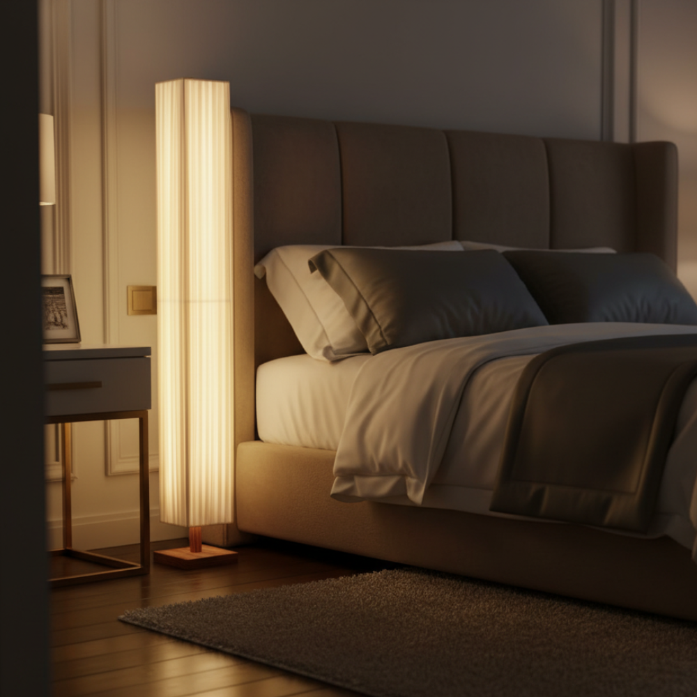 Japanse Vloerlamp met Houten Basis en Zachte Warme Sfeerverlichting