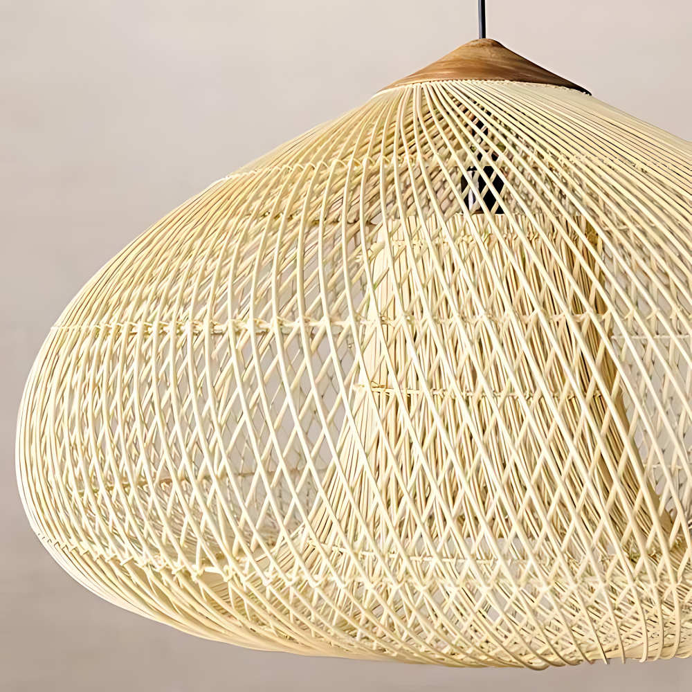 Rieten Hanglamp Met Handgevlochten Kap En Zachte Natuurlijke Lichtspreiding