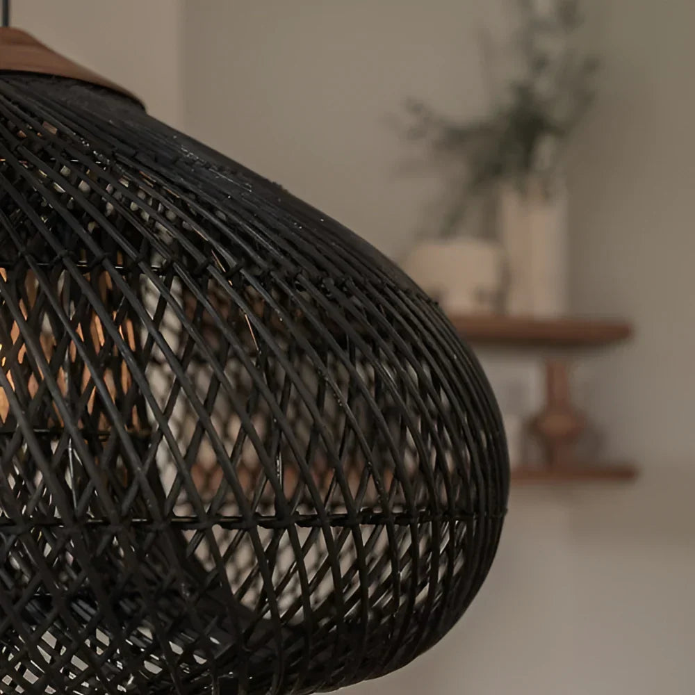 Rieten Hanglamp Met Handgevlochten Kap En Zachte Natuurlijke Lichtspreiding