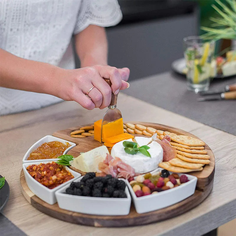 Acaciahouten Kaasplankset met Messen en Schaaltjes voor Serveren
