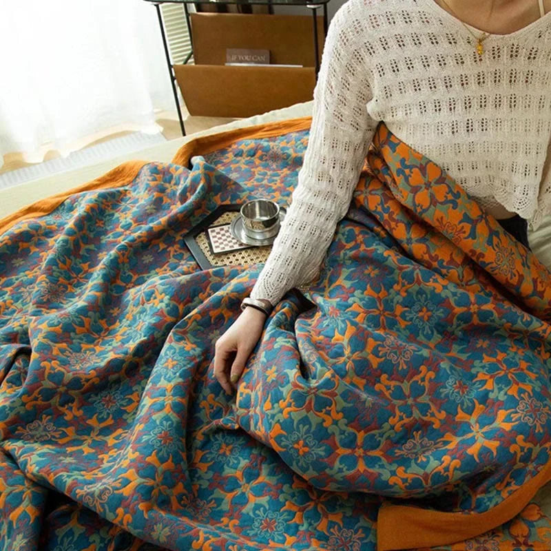 Katoenen Sprei met Bloemenmotief en Meerlaagse Gaasstructuur