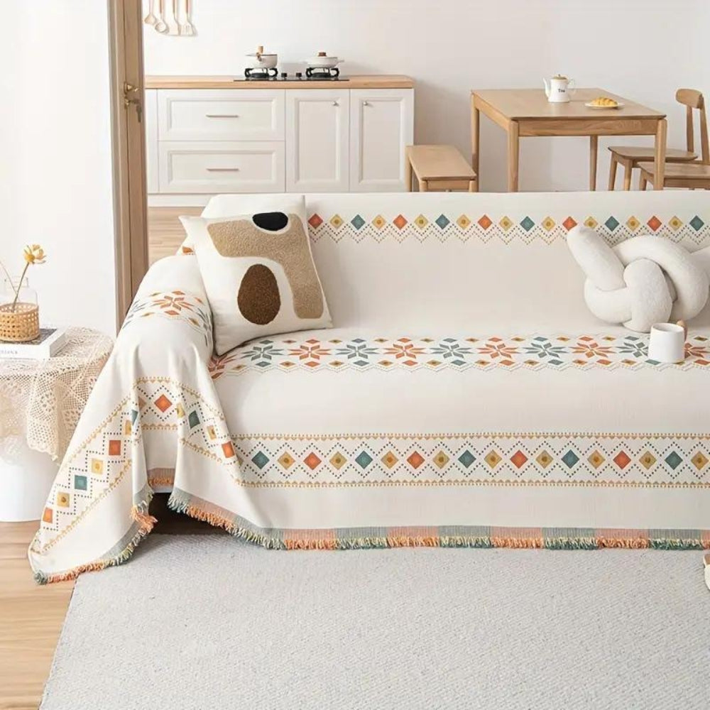 Banksprei van Chenille met Geometrisch Motief en Franjes voor de Bank