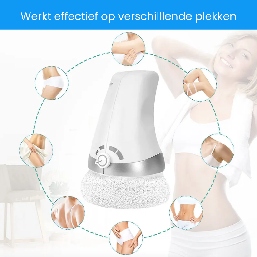 Draagbaar massageapparaat met roterende textielkoppen