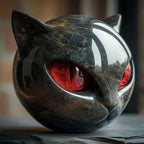 Decoratieve Kattenbeeld met Luxe Marmerlook en Mystieke Uitstraling