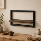 Acaciahouten Wandplank met Stalen Frame en Vintage Uitstraling