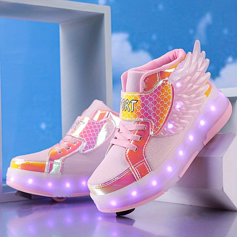 Rolschaats Sneakers Met LED Verlichting En Decoratieve Vleugels