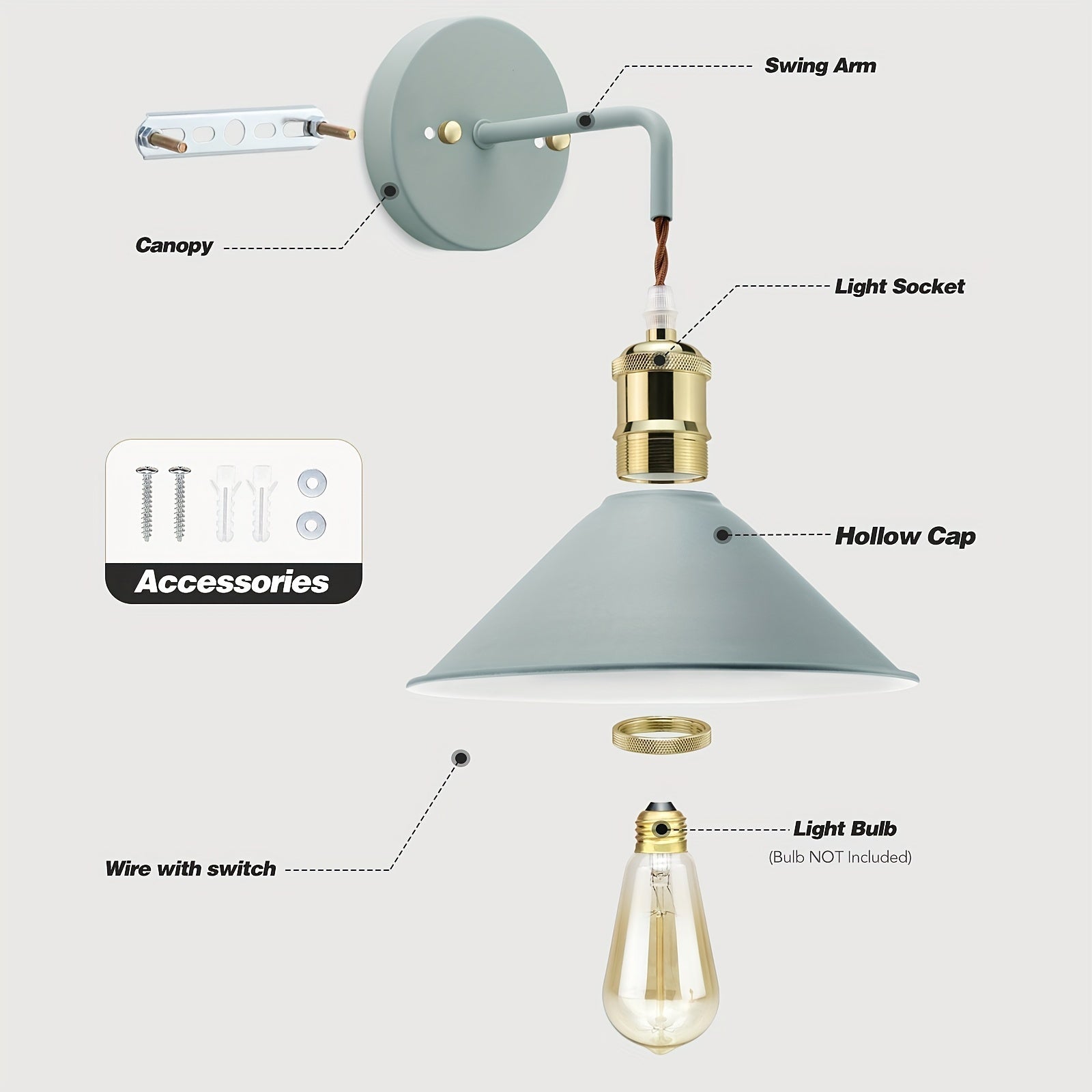 Metalen wandlampenset met industriële afwerking en E26-fitting