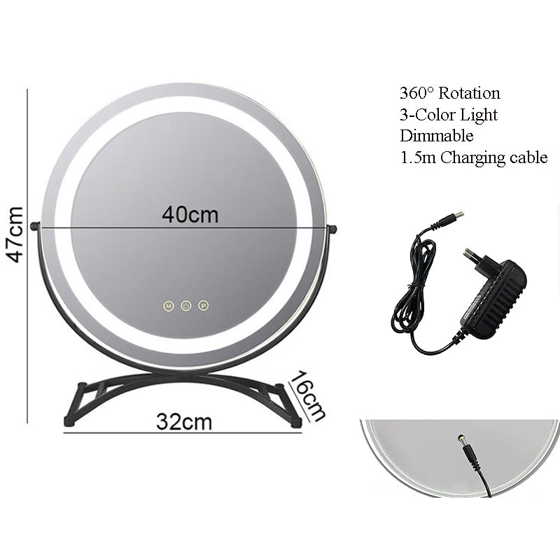 Make-upspiegel met Dimbare LED-Rand en Draaibaar Frame voor Kaptafel