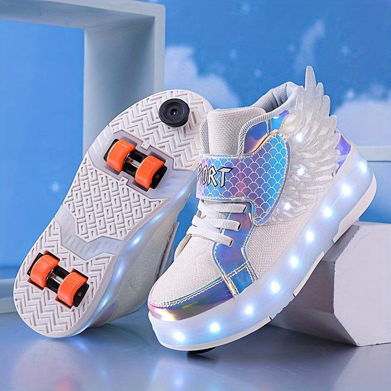 Rolschaats Sneakers Met LED Verlichting En Decoratieve Vleugels