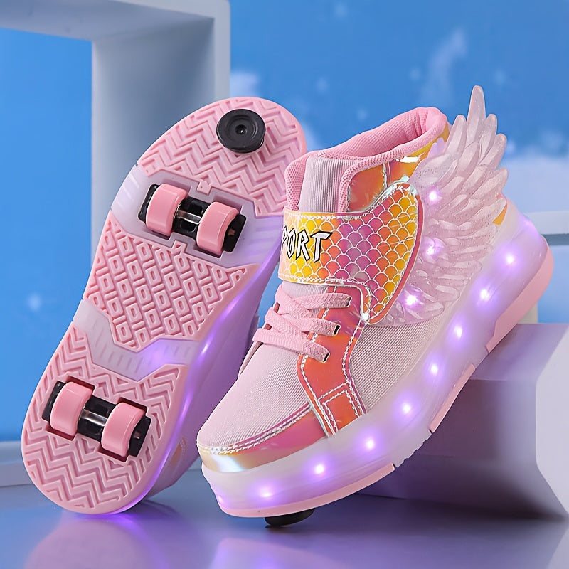 Rolschaats Sneakers Met LED Verlichting En Decoratieve Vleugels