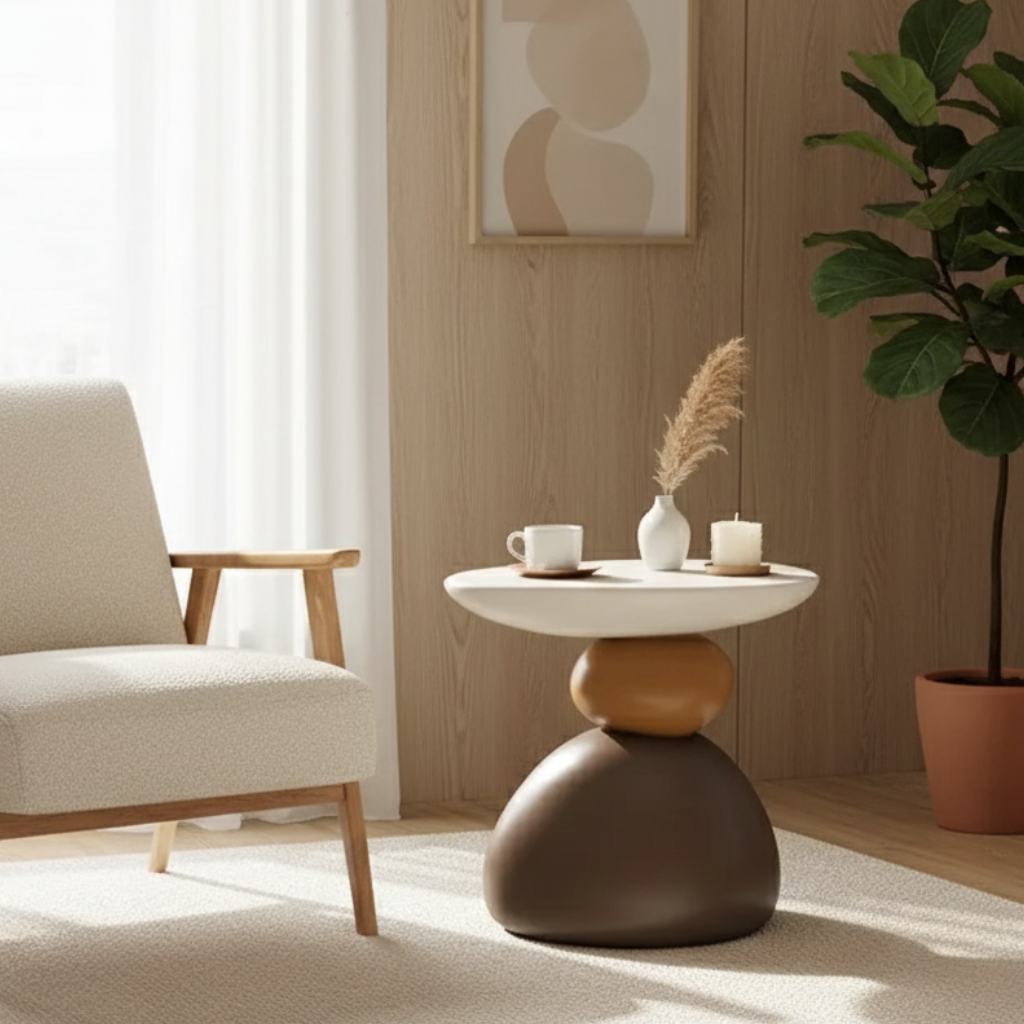 Ronde Bijzettafel met Minimalistisch Ontwerp en Stevige Moderne Steenlook