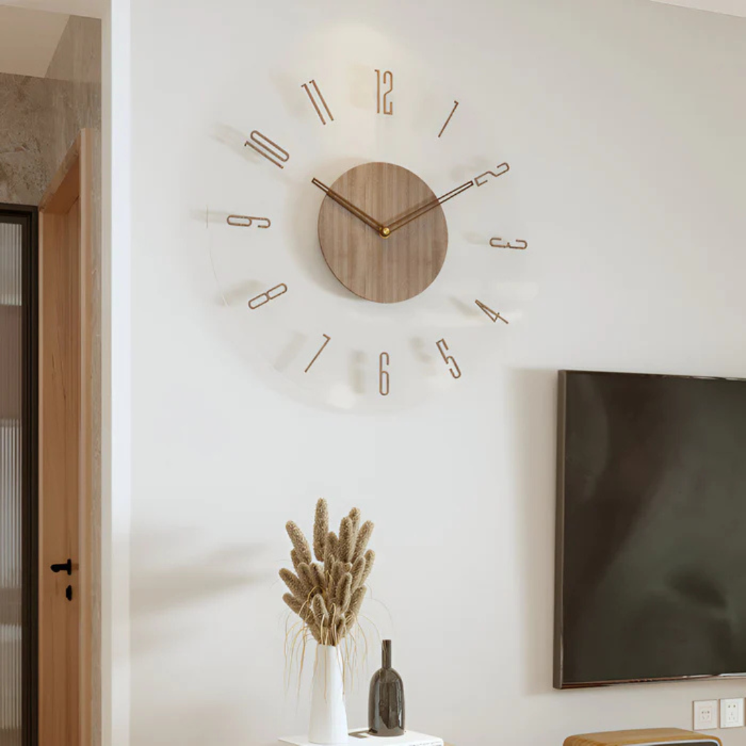 Acryl Wandklok met Houten Accent en Stil Uurwerk