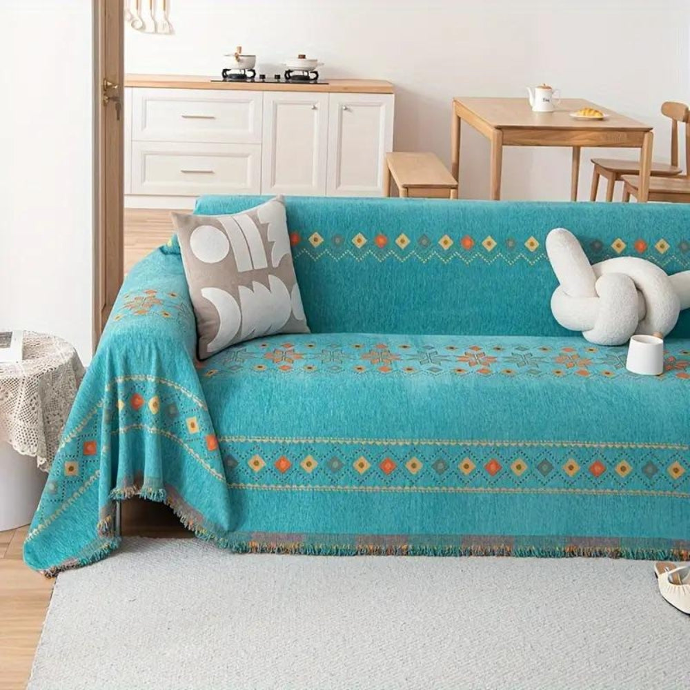 Banksprei van Chenille met Geometrisch Motief en Franjes voor de Bank