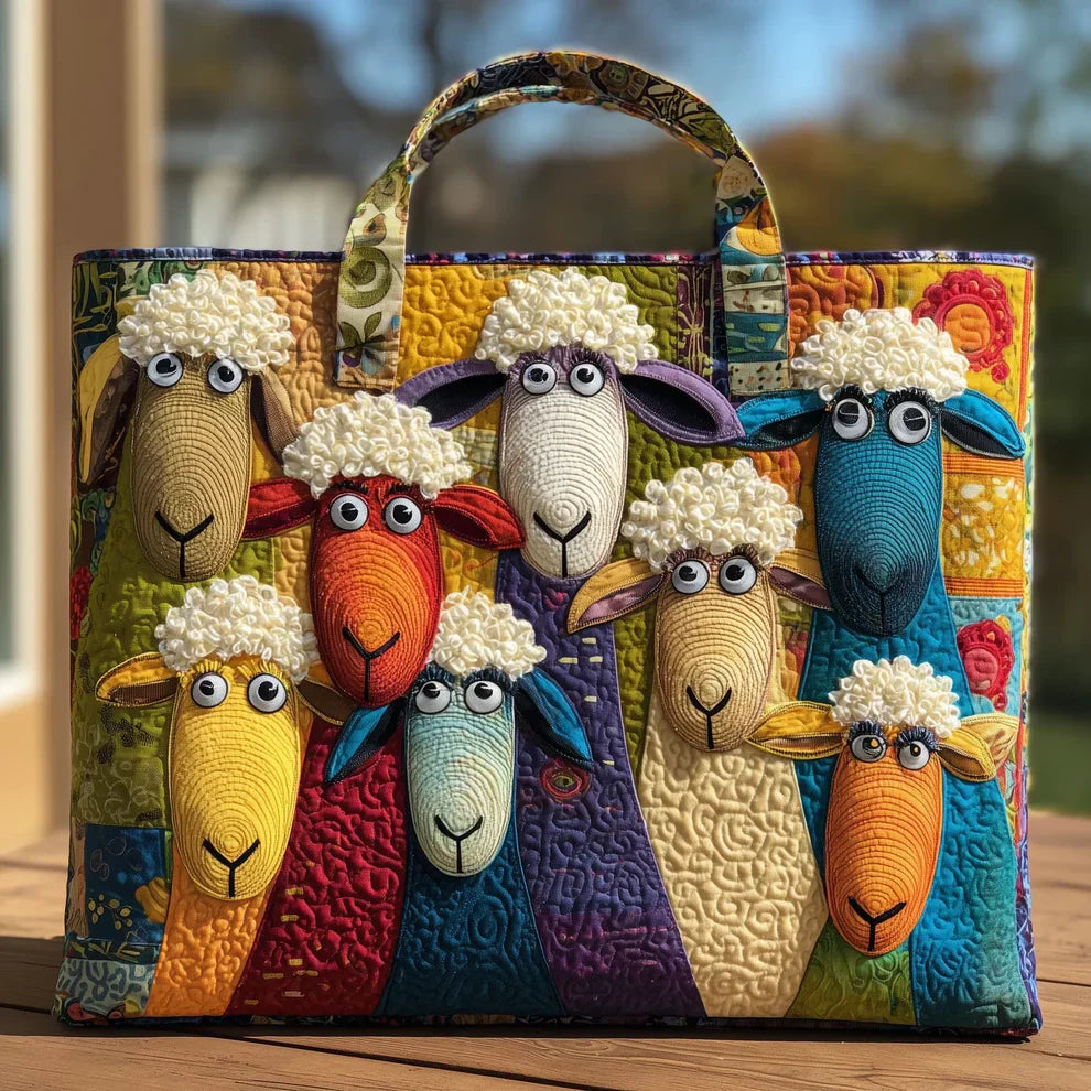 Handgequilt Schapen Tote met Ambachtelijke Constructie en Duurzame Draagkracht