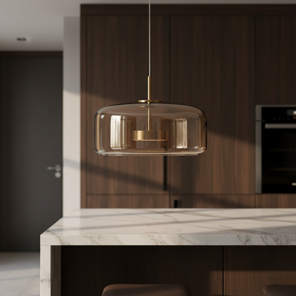 Hanglamp met Glazen Kap en Warme Moderne LED‑Sfeerverlichting